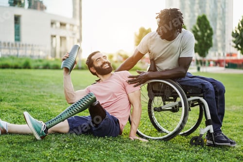Preview: Happy Friends With Disability Having Fun At Park City - Focus On African Man Face