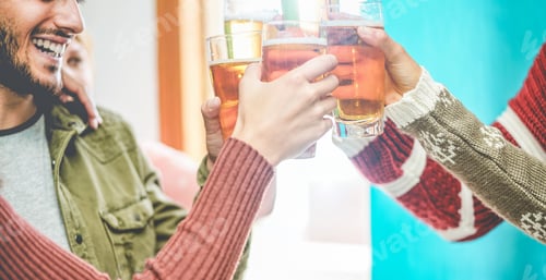 Preview: Group Of Friends Cheering With Beers In Pub Restaurant - Young People Having Fun Drinking And