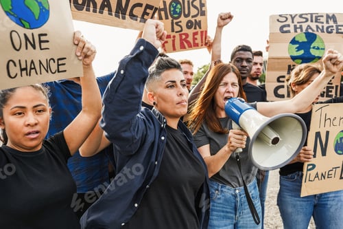 Preview: Multigenerational People Protest Against Climate Change - Crowd Doing Demonstration For Stopping