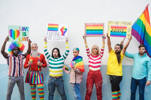 Preview: Multiracial Gay People At Lbgt Pride - Focus On Faces
