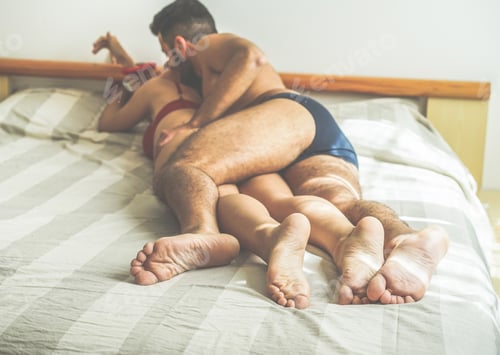 Preview: Young Handsome Couple Flirting Before Sex In Bedroom - Two Lovers Lying And Making Love In Bed At