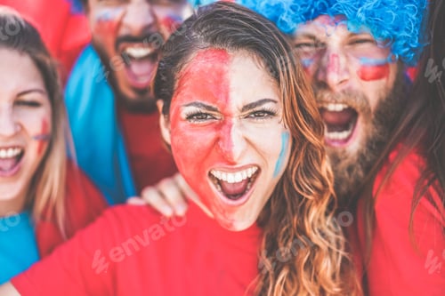 Preview: Crazy Sport Fans Screaming While Supporting Their Team - Football Supporters With Painted Faces
