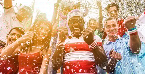 Preview: Multiracial Football Supporters Celebrating Begin Of World Competition - Happy Multiracial People