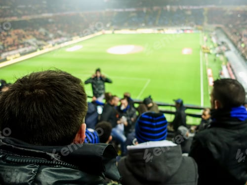 Preview: Soccer Fans Celebrate Their Team In Football Italian Stadium - People Watching Sport Match Singing