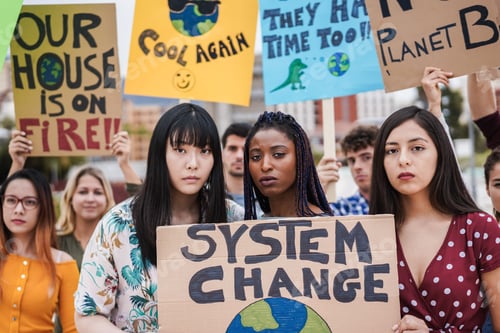 Preview: Group Of Demonstrators On Road, Young People From Different Culture And Race Fight For Climate