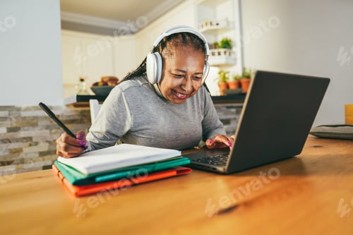 Preview: Senior Woman Working From Home - Joyful Elderly Lifestyle, Smart Work And Technology Concept