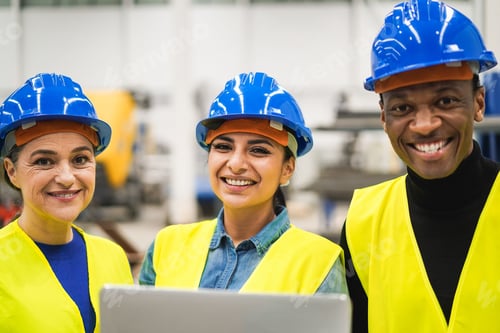 Preview: Industrial Engineers Working Inside Robotic Factory - Focus On Senior Woman Face