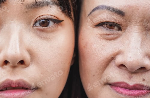 Preview: Real People Asian Mother And Daughter In Front Of Camera - Not Retouched Faces - Focus On Young