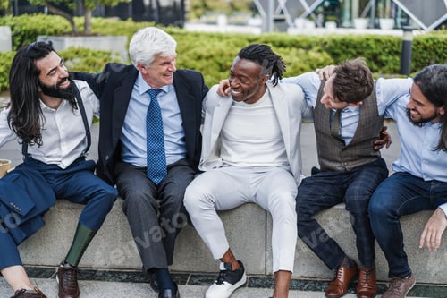Preview: Multiethnic Business Men Having Fun Outside Of The Office - Main Focus On African Male Face