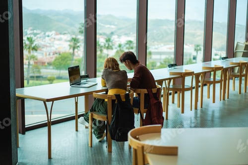 Preview: Young Students Studying Inside University Library - Focus On Girl Back