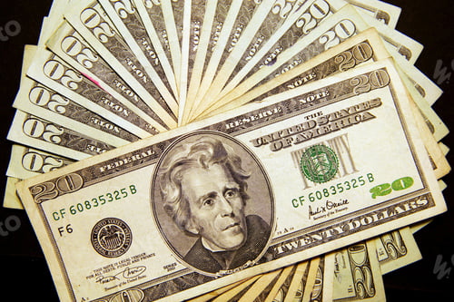 Preview: American Money In $20.00 Bills Spread Out Up Close