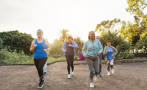 Vista previa: Fit Senior People Running At City Park - Group Of Elderly Friends Doing Sport Workout Together