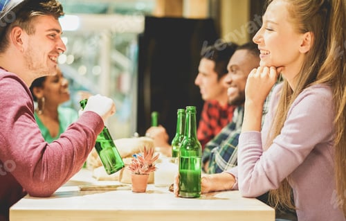 Preview: Cheerful Happy Friends Toasting Beers And Enjoying Time Together - Young People Having Fun In