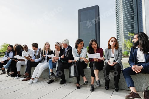 Preview: Multiethnic Business People Working Outdoor From Office - Focus On Asian Girl Face
