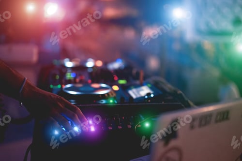 Preview: Dj Mixing Outdoor At Party Event - Entertainment Concept - Soft Focus On Hand