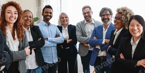 Preview: Multiracial Business People Looking At Camera Inside Bank Office - Soft Focus On Indian Man Face