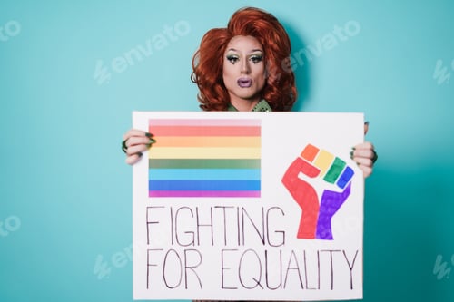 Preview: Drag Queen Holding Lgbt Banner - Focus On Face
