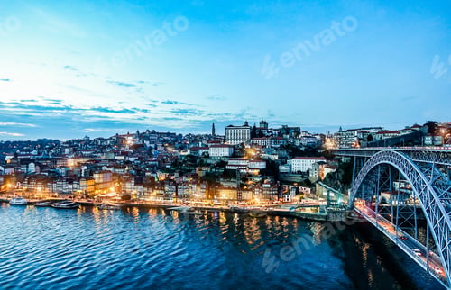 Preview: Oporto, Portugal - October 24, 2016: Panorama Of Oporto With Famous Dom Luis I Bridge - Top View Of