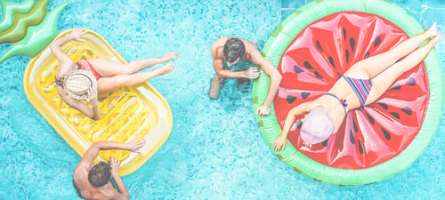 Preview: Happy Millennials Friends Having Fun Floating In Swimming Pool - Young People Enjoying Summer