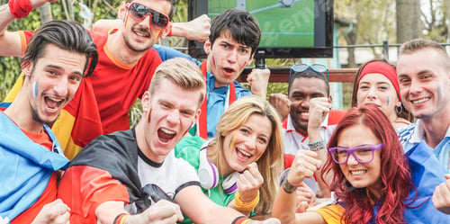 Preview: Happy Sport Fans Having Fun During Football World Game - Young Supporters At Pub Outdoor Watching
