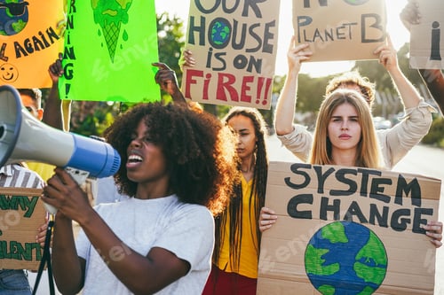 Preview: Young Group Of Demonstrators On Road From Different Culture And Race Protest For Climate Change