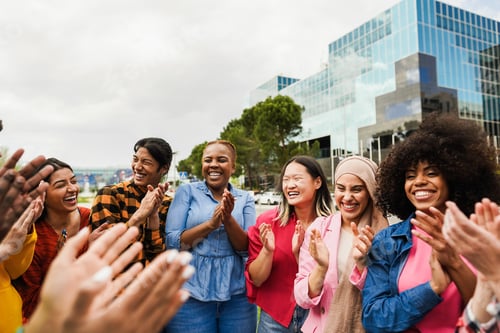 Preview: Young Diverse People Celebrating Together Outdoor - Focus On Asian Girl Face