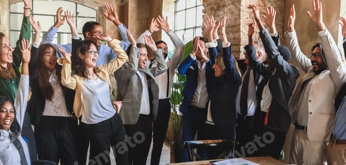 Preview: Multiracial Business People Celebrating Together Inside Modern Office - Teamwork And Meeting