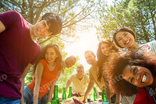 Preview: Students Friends Taking Selfie Outdoor At Bbq Meal - Happy Youth Concept With Young People Having