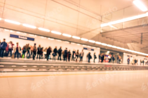 Preview: Defocused Blur Of People Waiting Indoor Train Station - Underground Transportation Concept