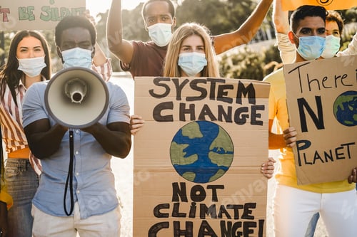Preview: Group Of Demonstrators On Road From Different Culture And Race Protest For Climate Change During