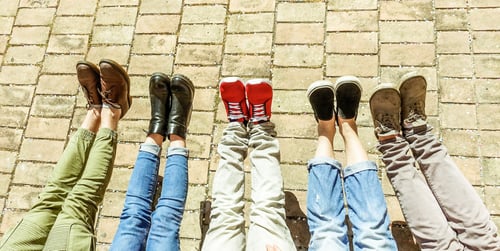 Preview: Legs View Of Friends Relaxing And Chilling Outdoor - Young People Having Fun Together Outside In