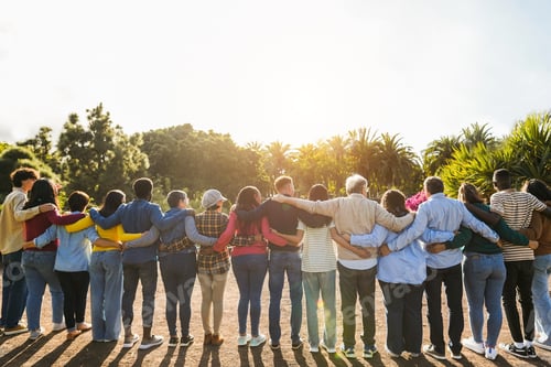 Preview: Group Of Multigenerational People Hugging Each Others - Support, Multiracial And Diversity Concept