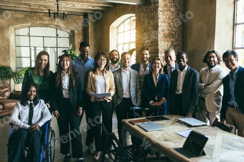 Visualização: Multiracial Business People Working Inside Office - Focus On Center Man On Background