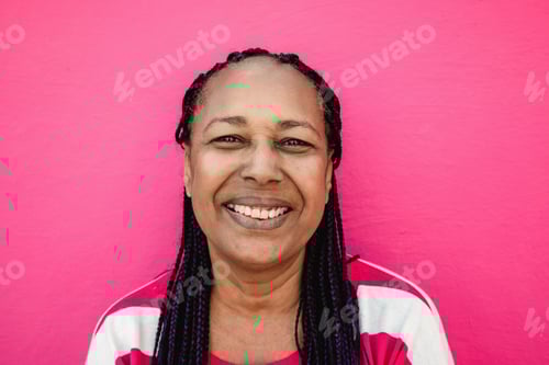 Preview: Happy Senior African Woman Smiling On Camera Outdoor - Focus On Face