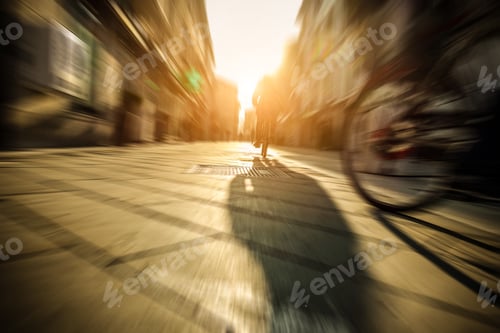 Preview: Citizen Speeding With Old Style Italian Bicycle On City Center - People On Town Streets