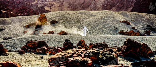 Preview: Astronaut Discovering New Red Planet - Spaceman Traveling Universe Looking For A New World To
