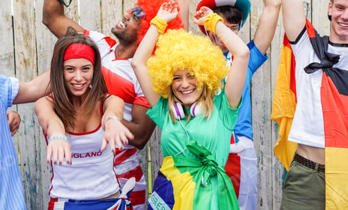 Preview: Group Of Happy Sport Supporters Having Fun During Football World Game - Young Fans Celebrating