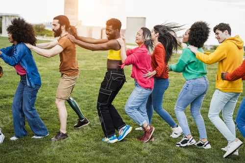 Preview: Young Diverse People Having Fun Outdoor Dancing Together - Focus On Asian Girl Face