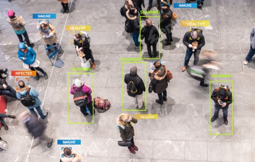 Preview: App Scanning And Tracking Blurred People For Coronavirus Prevention In City Center - Software