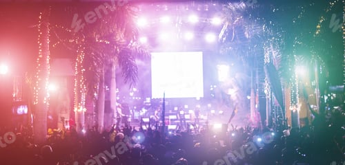 Preview: Crowd Enjoying an Outdoor Concert Under Palm Trees