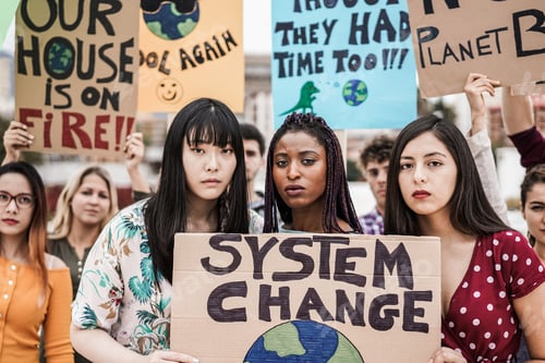 Preview: Group Of Demonstrators On Road, Young People From Different Culture And Race Fight For Climate