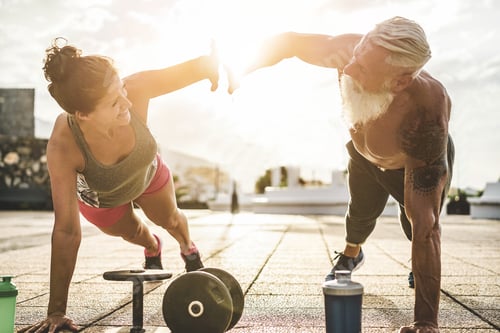 Preview: Couple Of Fitness Athlete Doing Workout Sessions Outdoor At Sunset - Happy Trendy Athlete People