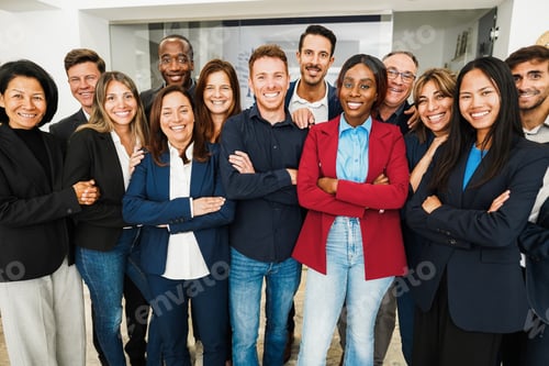 Preview: Multigenerational Workers Smiling In Front Of Camera Inside Business Office - Multiracial, Job
