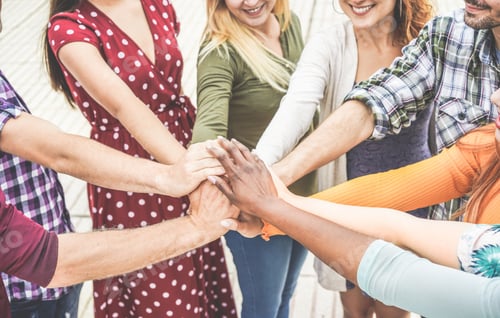 Preview: Young Friends Stacking Hands Together - Happy Students People Celebrating Together - Youth
