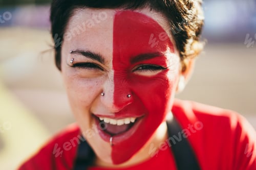 Preview: Red Sport Fan Screaming Out Of The Stadium Before Football Match - Champions And Winning Concept
