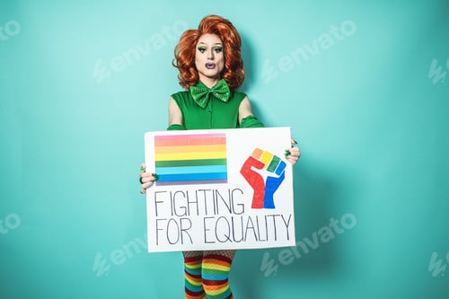 Preview: Drag Queen Holding Lgbt Banner - Focus On Face