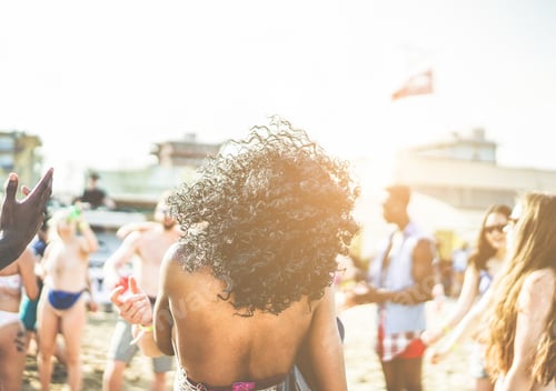 Preview: Young People Dancing On Beach Party In Summer Time - Diverse Culture Friends Having Fun Outdoor