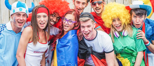 Preview: Group Of Happy Sport Supporters Having Fun During Football World Game - Young Fans Celebrating