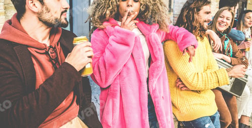 Preview: Trendy People Making Party Outdoor Drinking Beer, Smoking Cigarettes And Listening Music - Young