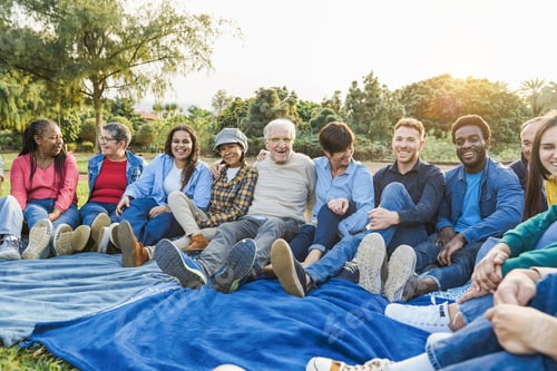 Preview: Group Of Multigenerational People Smiling In Front Of Camera - Multiracial Friends With Different